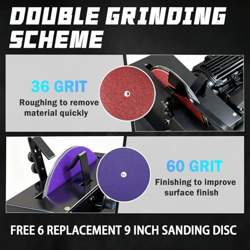 Lawn Mower Blade Sharpener, 1HP 750W Lawn mower Blade Grinder with 9-inch Ceramic Grinding Wheel and 36 Grit & 60 Grit Sanding Disc for High/Low Lift Blades, Gator Blades, Flat Blades Replace JLD10-8