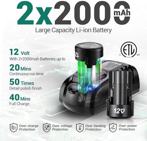 DCA 12V Cordless Buffer Polisher, 3" Brushless Mini Car Polisher & 2" Sander Machine Kit with 2x 2.0Ah Batteries, 2 Variable Speed 2800-8300RPM for Car Detailing Polishing/Buffing/Sanding/Waxing