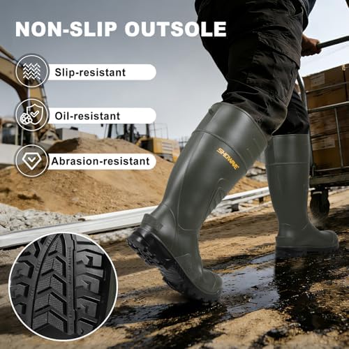 Showave Men's Rubber Boots Steel Toe Rain Boot Construction Waterproof Boot