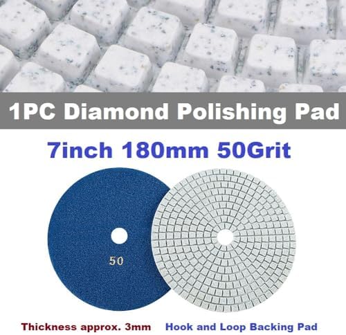 Diamond Polishing Pad, 7 inch 180 mm 50 Grit Sanding Discs for Grinder & Polisher, Hook and Loop Backing Pad for Grinding Buffing Granite Marble Concrete Stone (1 Piece)
