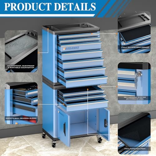 LARBANKE10 Drawer Rolling Tool Chest with Wheels,Locks & Waterproof Top