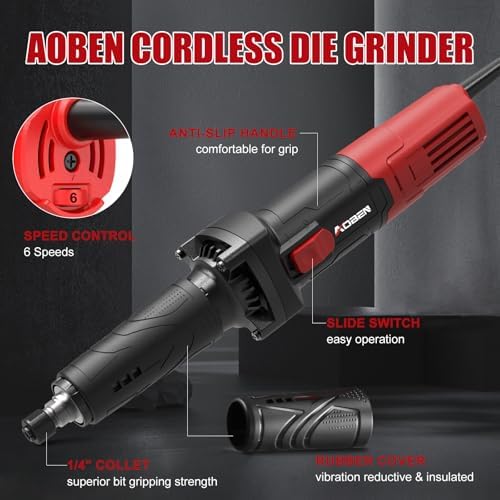 AOBEN Power Die Grinder Tool with 6 Speed Control Max 30000RPM, Electric Straight Grinder Tool with 1/4" Collet, Heavy-Duty for Metal Grinding, Polishing, Welding Repair