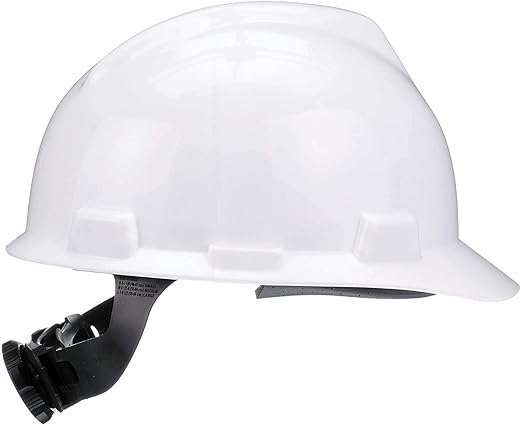 MSA 475358 V-Gard Cap Style Safety Hard Hat With Fas-Trac III Ratchet Suspension | Polyethylene Shell, Superior Impact Protection, Self Adjusting Crown-Straps - Standard Size in White