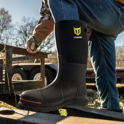 TIDEWE Rubber Work Boots for Men, Steel Toe & Shank, Waterproof Anti Slip