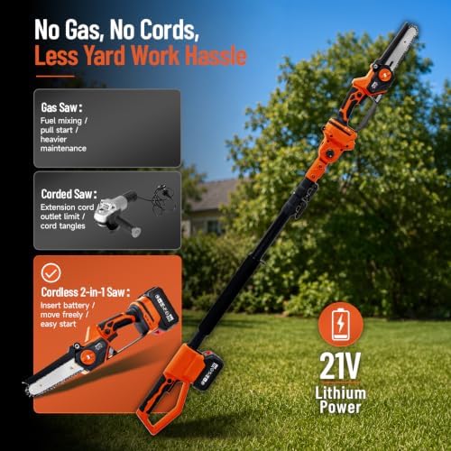 Electric Pole Saw for Tree Trimming, 6 Inch Cordless 2-in-1 Mini Chainsaw