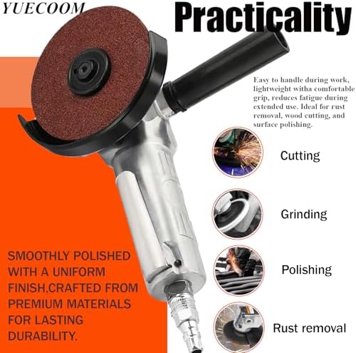 Angle Grinder, Pneumatic Grinding Tool, 4inch Air Angle Grinder Sander Cut Off Polisher 11000rpm Pneumatic Grinder Tool 1/4inch Thread