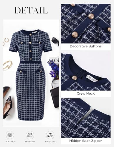 GRACE KARIN Women Work Business Short Sleeve Bodycon Tweed Dress