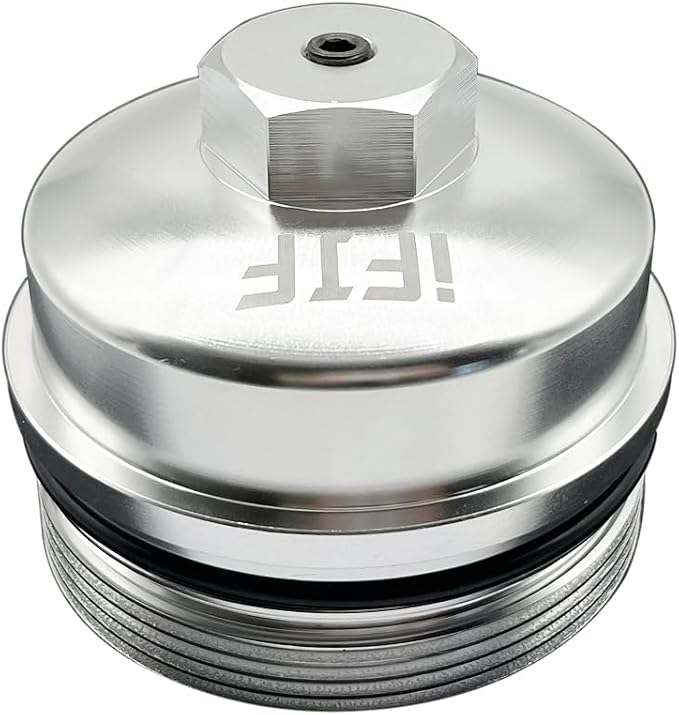 iFJF EC781 Oil Filter Cap Aluminum Silver Replacement for Ford 6.0L 6.4L | for F250-F550 6.4L, Seamless Seamless-System Integration, 3K-5K Mile Routine Maintenance Ready, Fast Back-on-the-Road Setup