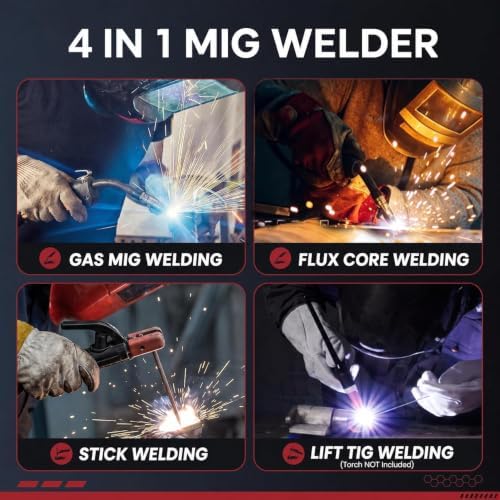 BESTMIG 165A MIG Welder 110V/220V Dual Voltage, 4 in 1 Gas & Gasless Flux Core Welder MIG/TIG/Stick Welding Machine with Multiprocess Synergy IGBT Inverter Welder, Includes Welding Helmet & Gloves