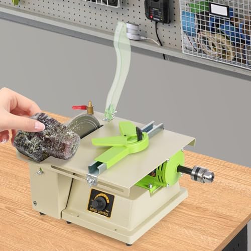 1380W Mini Table Saw Jewelry Rock Polishing Machine 7000RPM Adjustable Speed, Buffer Bench Lathe Polisher with Dust Collection, for Jade, Jewelry, DIY Crafting & Metal Cutting