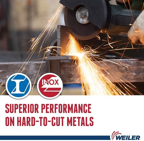 Weiler 58302 6 Inch Cutting Wheel, Tiger Ceramic Stainless Steel Superior Life & Cut Contaminant Free Max Performance Cutting, .045" CER60S Type 1 7/8" Arbor, Pack of 25