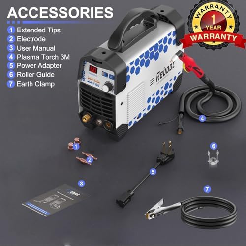 Reboot 60A Plasma Cutter Dual Voltage 120V/240V with 40pcs Consumables fits CUT40 CUT50 Extended Long Tips Electrodes