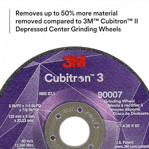 3M Cubitron 3 Depressed Center Grinding Wheel, 90007, 36+, T27, 5 in x 1/4 in x 7/8 in, Pack of 10, ANSI, Precision Shaped Grain, Beveling, Weld Grinding, Heavy Deburring, Slag Removal