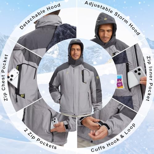 QPNGRP Mens Waterproof Ski Snowboard Jacket Winter Windproof Snow Coat