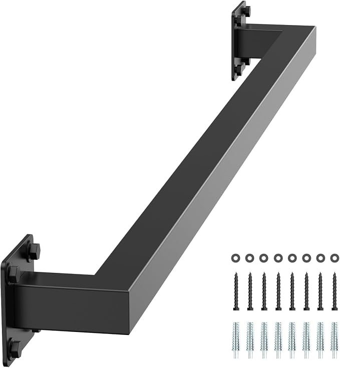 VEVOR Wall Mounted Stair Handrail, 3ft Black Iron Staircase Handrail Indoor, 250lbs Load Capacity, Industrial Railing Hand Rail for Steps, Square Tube for Loft Porch Deck, 2 Sections
