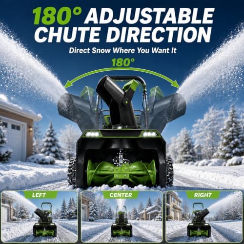 80V Snow Blower Cordless, 20 Inch Brushless Battery Powered Snow Blower with 4×20V 4.0Ah Batteries & 2 Chargers, Up to 60 Min Total Runtime, 180° Rotating Chute, Dual LED for Driveway