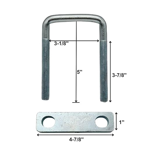 4 Pack Square U-Bolt for Trailer- Fits 3 Inch Wide Leaf Springs, Galvanized Steel Clamp Set, Secure Fit for Truck, Boat and Trailers