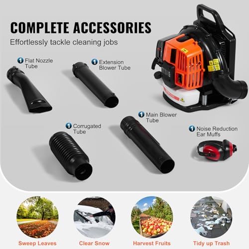 VEVOR 63CC Gas Backpack Leaf Blower, 2-Cycle 1110CFM 220MPH