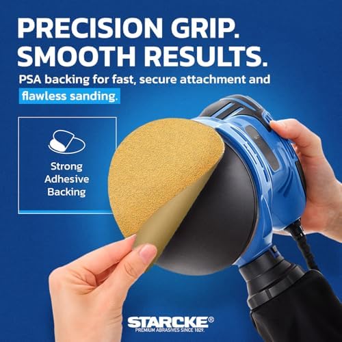 6 Inch Sanding Discs 60 Grit, 100 Pack Sandpaper Discs PSA Adhesive Sandpaper Roll No Hole - Disc Gold Round Sanding Paper, Durable Sand Paper for Wood, Auto Body, Metal, Paint for Surfaces