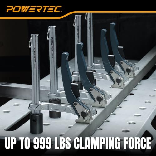 POWERTEC Welding Clamps, 2 PK, for 5/8" Fixture Holes (72235-P2) | Quick-release ratchet, 999 lb clamping force, 7-3/4" capacity, 4-3/4" throat depth, welding tables & workbenches