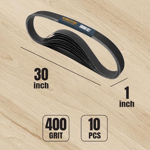 POWERTEC 1x30 Sanding Belts, 10PK, 400 Grit Silicon Carbide 1 x 30 inch Sanding Belts for Belt Grinder, Belt and Disc Sander, Knife Sharpening, Woodworking, Metalworking (457400)