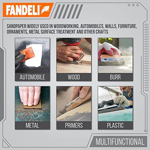 Fandeli | Multi-Purpose Sanding Paper | Assorted Grits (80,120,220) | 75 Sheets of 9'' x 11'' | Perfect for Sanding Metal and Sanding Wood | Hand Sanding | Orbital Sanders..