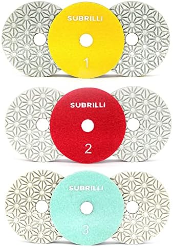 9-Pcs Dry/Wet 3 Step Diamond Polishing Pads 4-Inch for Granite Marble Quartz Concrete