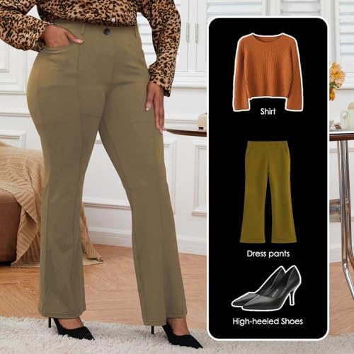 DGD Wrinkle-Free Stretch Dress Pants Plus Size for Women Pull-on Pant Ease into Comfort Office Pant