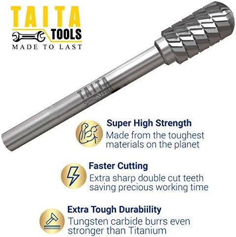 Carbide Burr 1/4" Shank, SC-5 Tungsten Double Cut Rotary Die Grinder Bits - Cutting Burrs for Milwaukee, Dewalt and Makita Die Grinder Accessories - Wood Carving Metal Working & Sturdy Storage Case