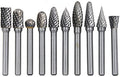 10Pcs/set 3/8 Dia. Rounded Tapered Cone Burrs Heavy Duty Solid Carbide Grinding Heads Chamfering Abrasion Industrial Deburring Rotary Tools for Hard Steel Metal Metalworking
