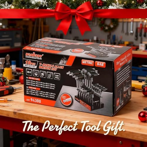 HORUSDY 18-Piece T-Handle allen wrench set, Inch/Metric Long Arm Ball End Hex Key Wrench Set, MM(1.5mm-10mm) SAE(1/16"-3/8")