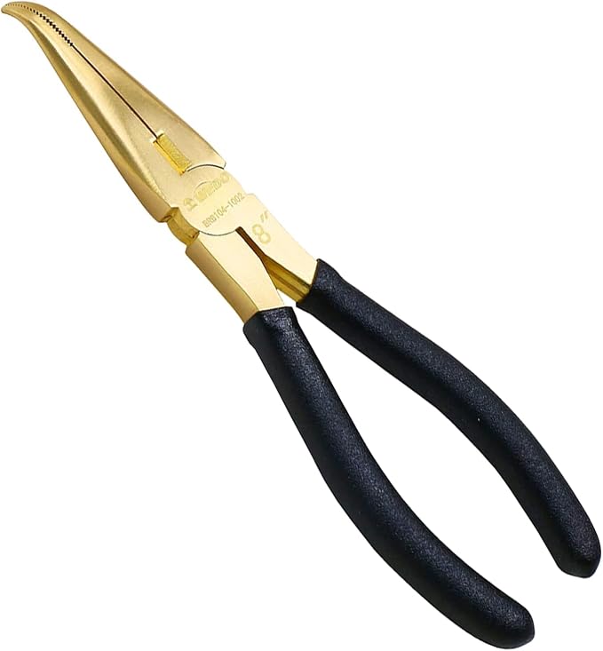 WEDO Bent Nose Pliers - 8" Brass Needle Nose Pliers with Non-Slip Handle, Length 200mm