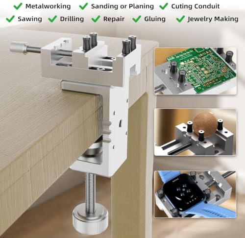 Mini Drill Press Vise & C-Clamp Desk Mount, Precision Aluminum Alloy Mini Vise with 0-1.85" Clamping Range, Universal Workbench Clamp for Woodworking, Jewelry Making, Precision Repair, DIY