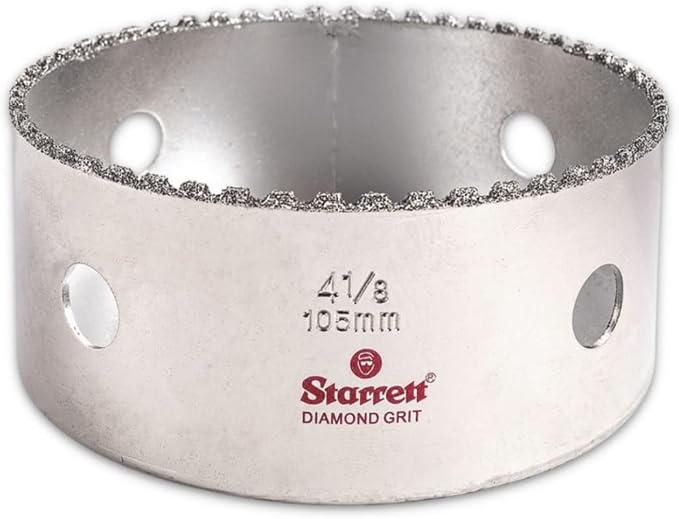 Starrett Diamond Grit Hole Saw, 4-1/8" Dia, 1-5/8" Cutting Depth | Ideal For Drilling Small Diameter Holes, 5/8-18 Thread Size, A2/X10 Arbor Type, Silver, For Small Diameter Holes, KD0418-N