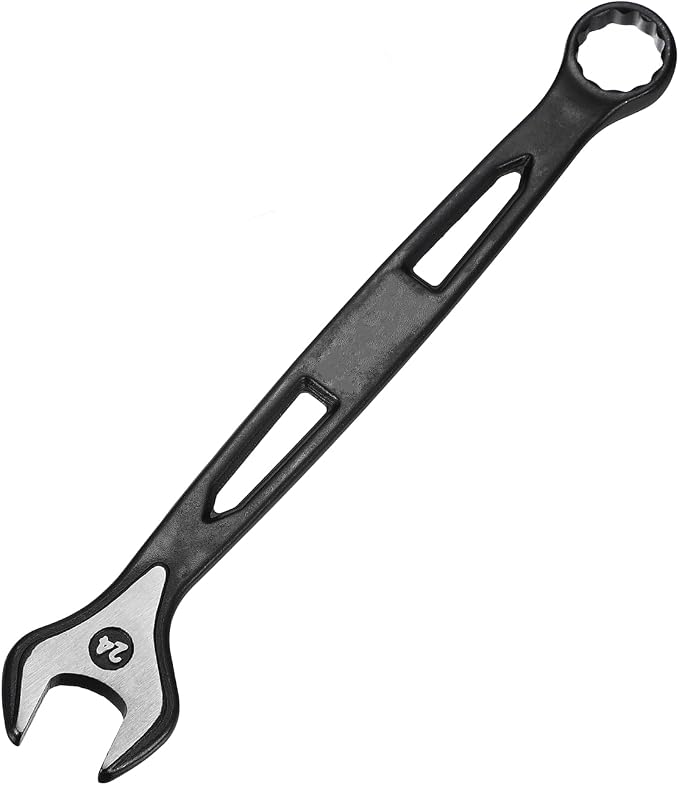 HARFINGTON Combination Wrench 24mm Metric Extra Long 12-Point Box and Open End Carbon Steel Double Ended Industrial Grade Spanner for Automotive Furniture Machinery DIY Repair, Black