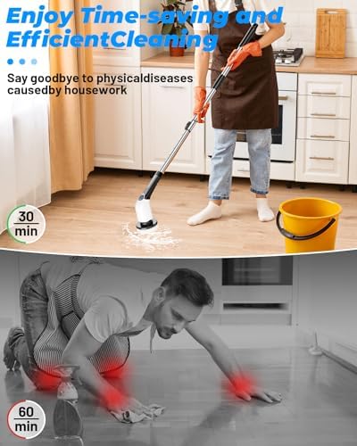 Electric Spin Scrubber,Bathroom Cleaning Brush,Shower Scrubber with Long Handle 8 Replaceable Brush Heads Voice Broadcast 3 Rotating Speeds,Tub Scrubber,Cordless Power Cleaning Brushes Floor Tile