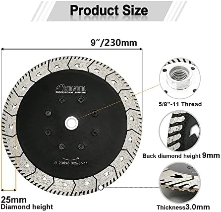 SHDIATOOL 9 - Inch Diamond Saw Blades Cutting Disc Two-in-One Design Cut Grind Sharpen Marble Granite Concrete and Bricks 5/8"-11