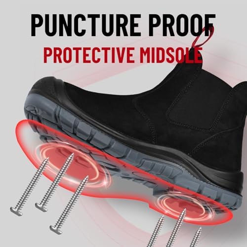 ANGRYRAM Slip on Steel Toe Work Boots for Men Waterproof Safety Shoes