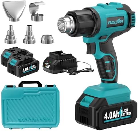 FULLYEA Cordless Heat Gun 572°F-1022°F, Portable Tool Kit with 2 Batteries