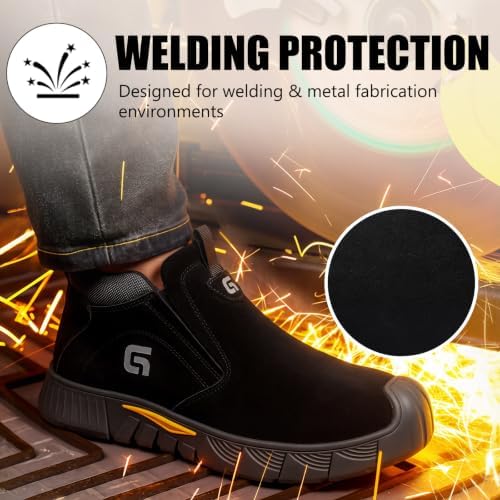 GLANOUDUN Steel Toe Shoes for Men Welding Work - Slip-On, Mid-Top Coverage