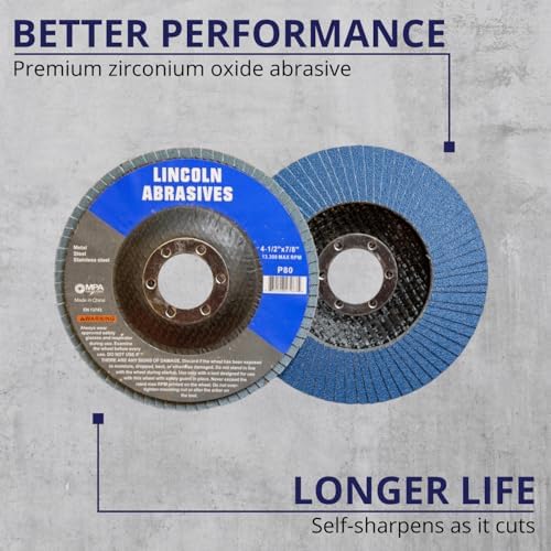50 Pack Flap Discs, 80 Grit, Zirconium Oxide 4.5" x 7/8" Sanding Wheels for Angle Grinder