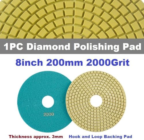 Diamond Polishing Pad, 8 inch 200 mm 2000 Grit Sanding Discs for Grinder & Polisher, Hook and Loop Backing Pad for Grinding Buffing Granite Marble Concrete Stone (1 Piece)