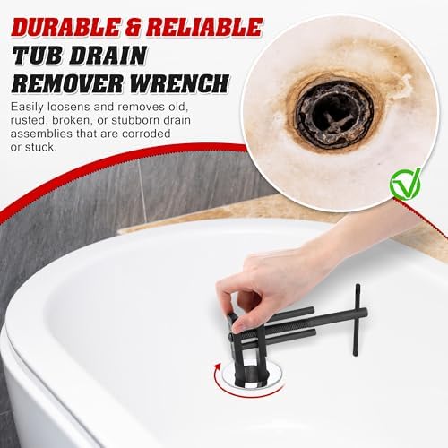 Adjustable T Handle Tub Drain Wrench Strong Grip for 0.7-3.7 inch Drains Removes Old, Broken, Stubborn Bath & Shower Drains & Closet Spuds Strong Applicability Essential Plumbing