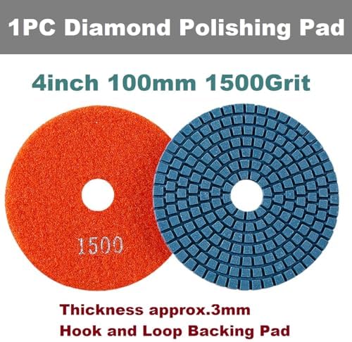 Diamond Polishing Pad, 4 inch 100 mm 1500 Grit Sanding Discs for Grinder & Polisher, Hook and Loop Backing Pad for Grinding Buffing Granite Marble Concrete Stone (1 Piece)