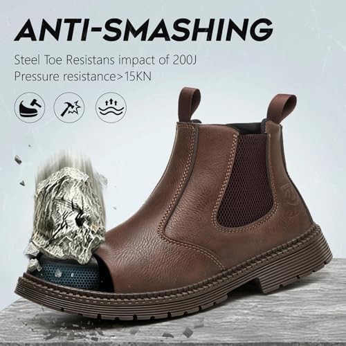Steel Toe Boots for Men & Women,Slip On Work Boots for Construction