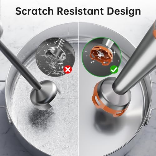 Turelar Immersion Blender Handheld Corded Hand Blenders Set 1100W, Trigger Variable Speed 5 in 1 Stick Emulsifier with Chopper, Whisk and Frother for Soup, Baby Food and Smoothies, Orange