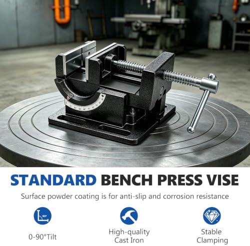4.25 Inch 0-90°Tilting Vise, Durable Cast Iron Bench Drill Vise, Portable Angle Adjustable Drill Press Vise Clamp for Drilling Machine, Milling, Woodworking, Metal Machining