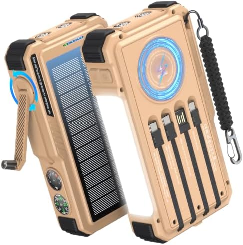 BLAVOR Solar Power Bank with Hand Crank and Built-in 4 Cables 20000mAh