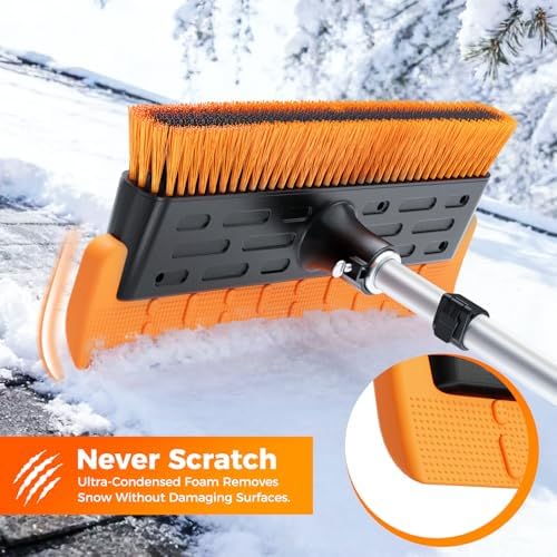 Year-Round Roof Rakes for Snow, Leaves & Moss – 16” No-Scratch Foam Blade & Roof Brush, 4.7-21ft Telescoping Snow Rake for Roof, Solar Panels, RVs & Cars, C-Shaped Push/Pull Roof--Patent Pending