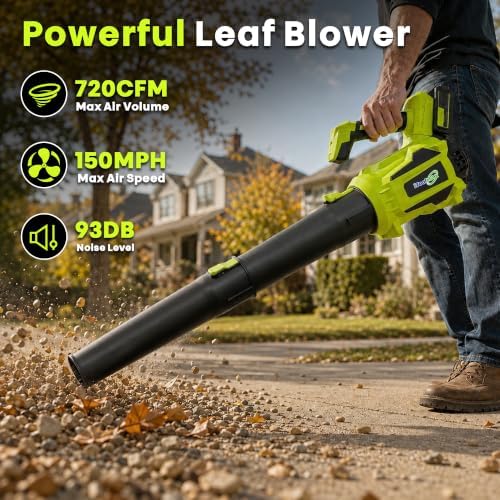 One-Hand Leaf Blower Cordless with 2X4000 mAh Batteries and Charger
